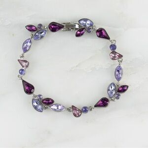 Elegant Purple and Silver Rhinestone Bracelet